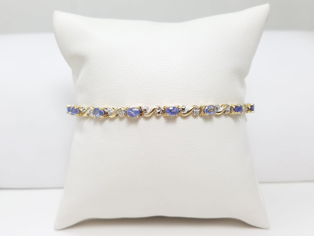 Soothing 7" 10k Two Tone Gold Natural Tanzanite Diamond Bracelet