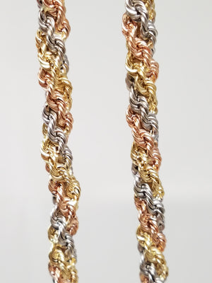 Lively 14k Tricolor Gold Hollow Braided Rope 18.75" Chain