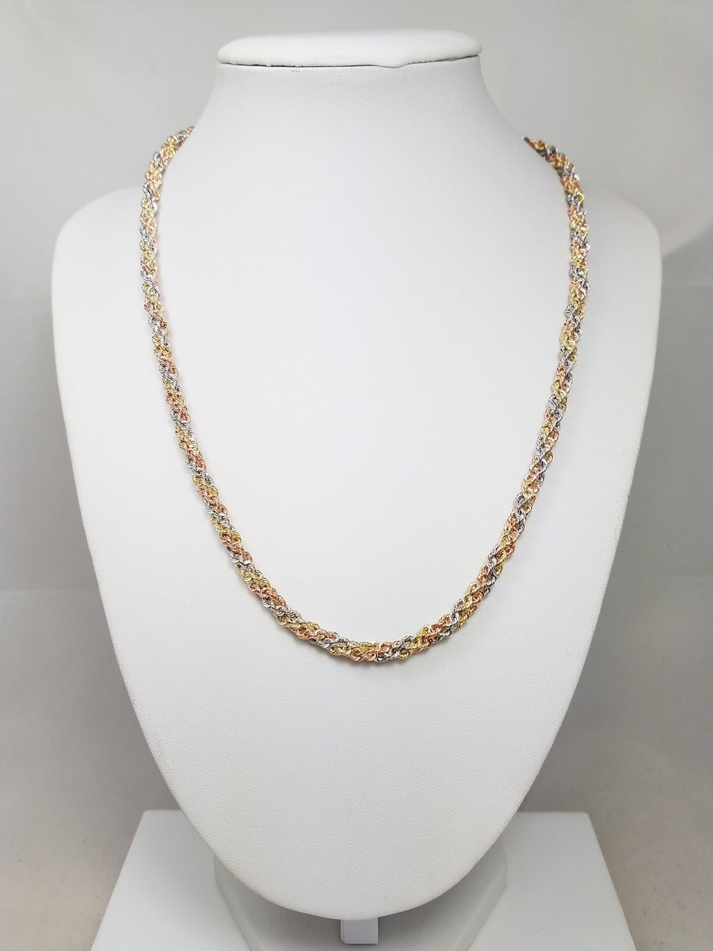 Lively 14k Tricolor Gold Hollow Braided Rope 18.75" Chain