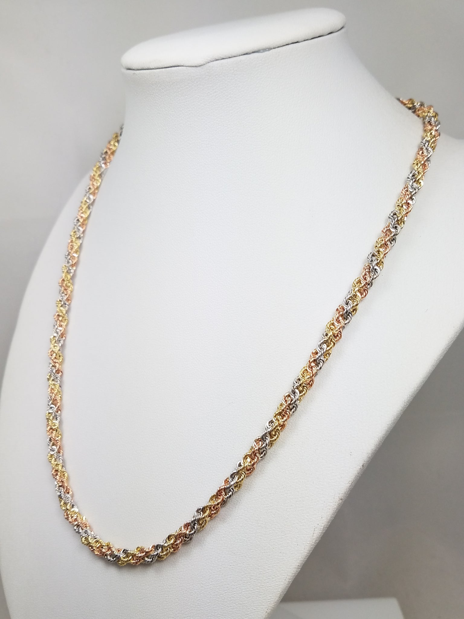 Lively 14k Tricolor Gold Hollow Braided Rope 18.75" Chain