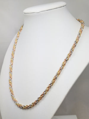 Lively 14k Tricolor Gold Hollow Braided Rope 18.75" Chain
