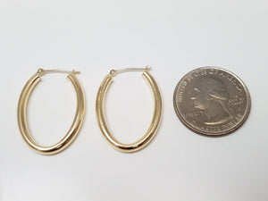 Attractive 10k Yellow Gold Hollow Elongated Hoop Earrings
