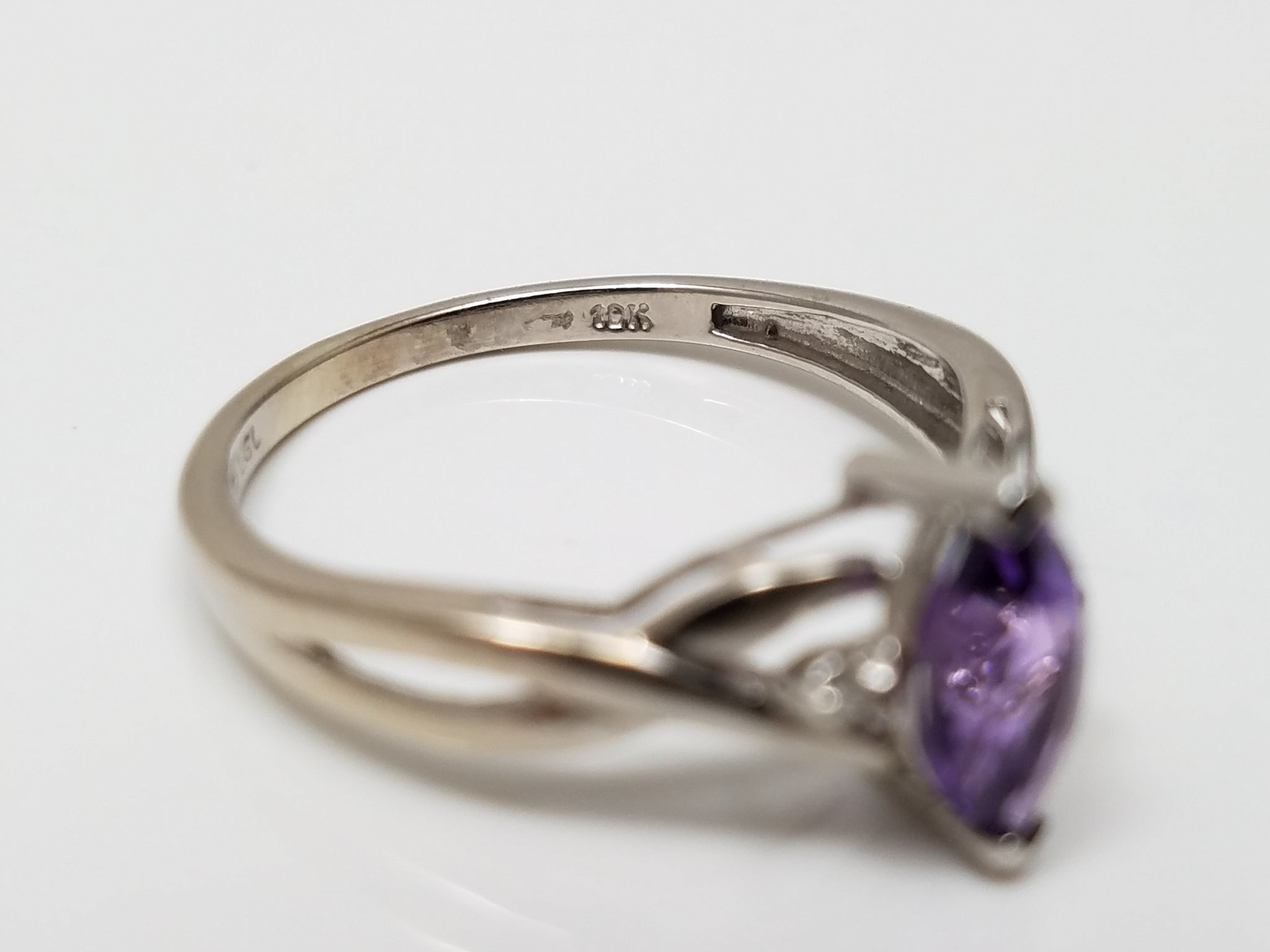 Natural Amethyst 10k White Gold Ring
