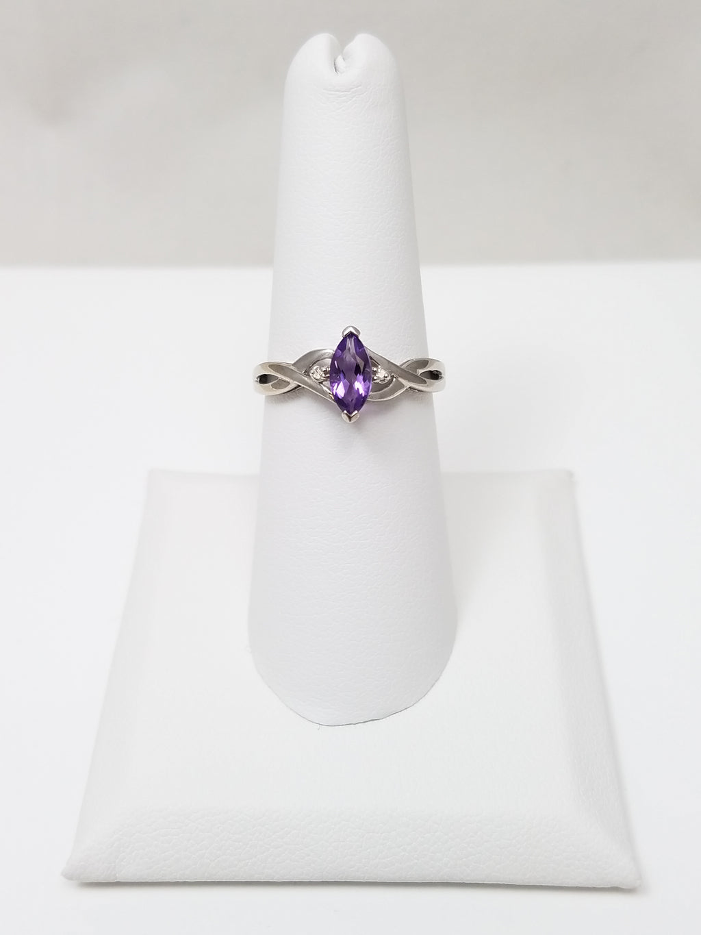 Natural Amethyst 10k White Gold Ring