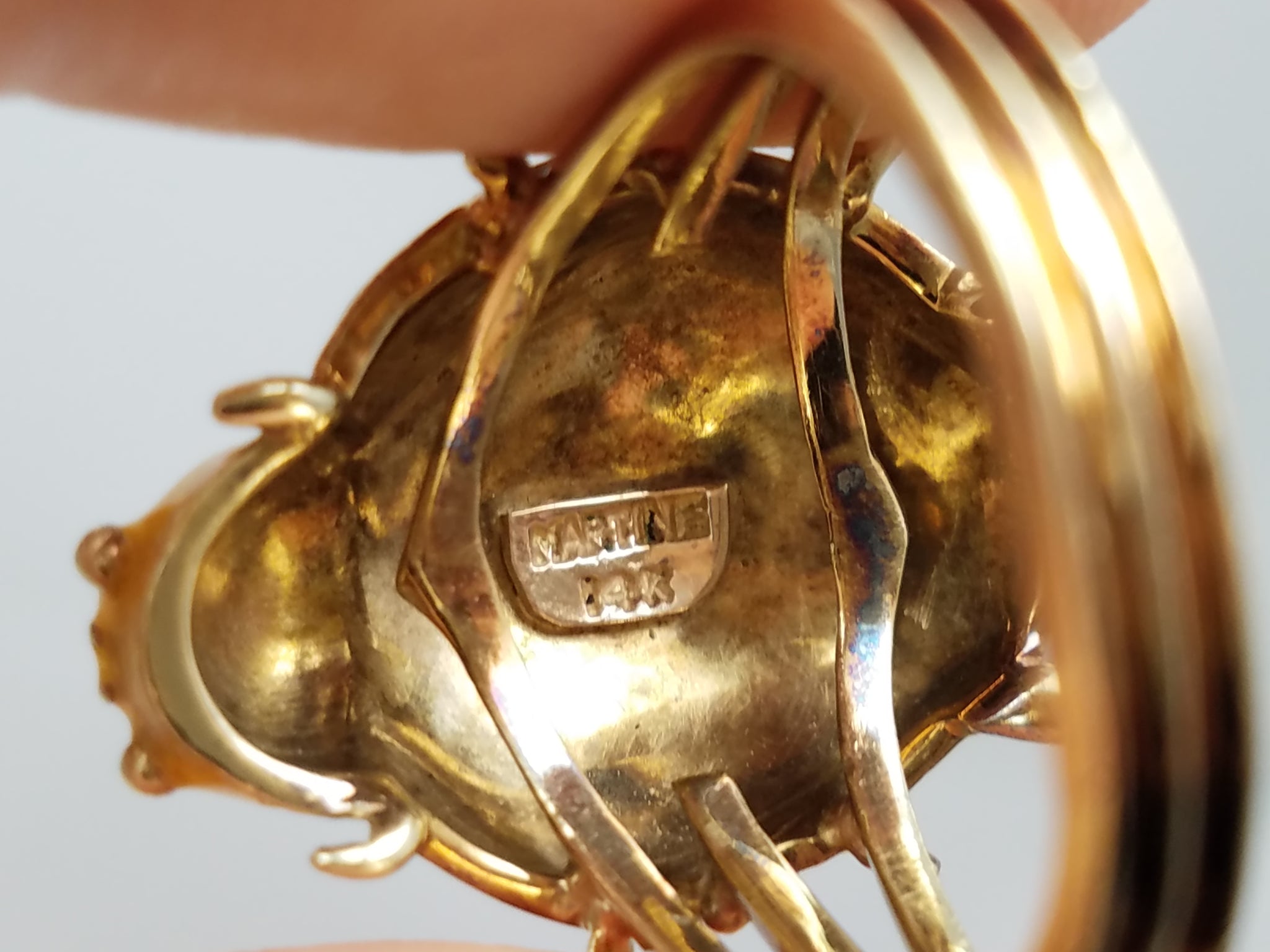 Vintage Handcrafted 14K Yellow Gold & Enamel Beetle Ring