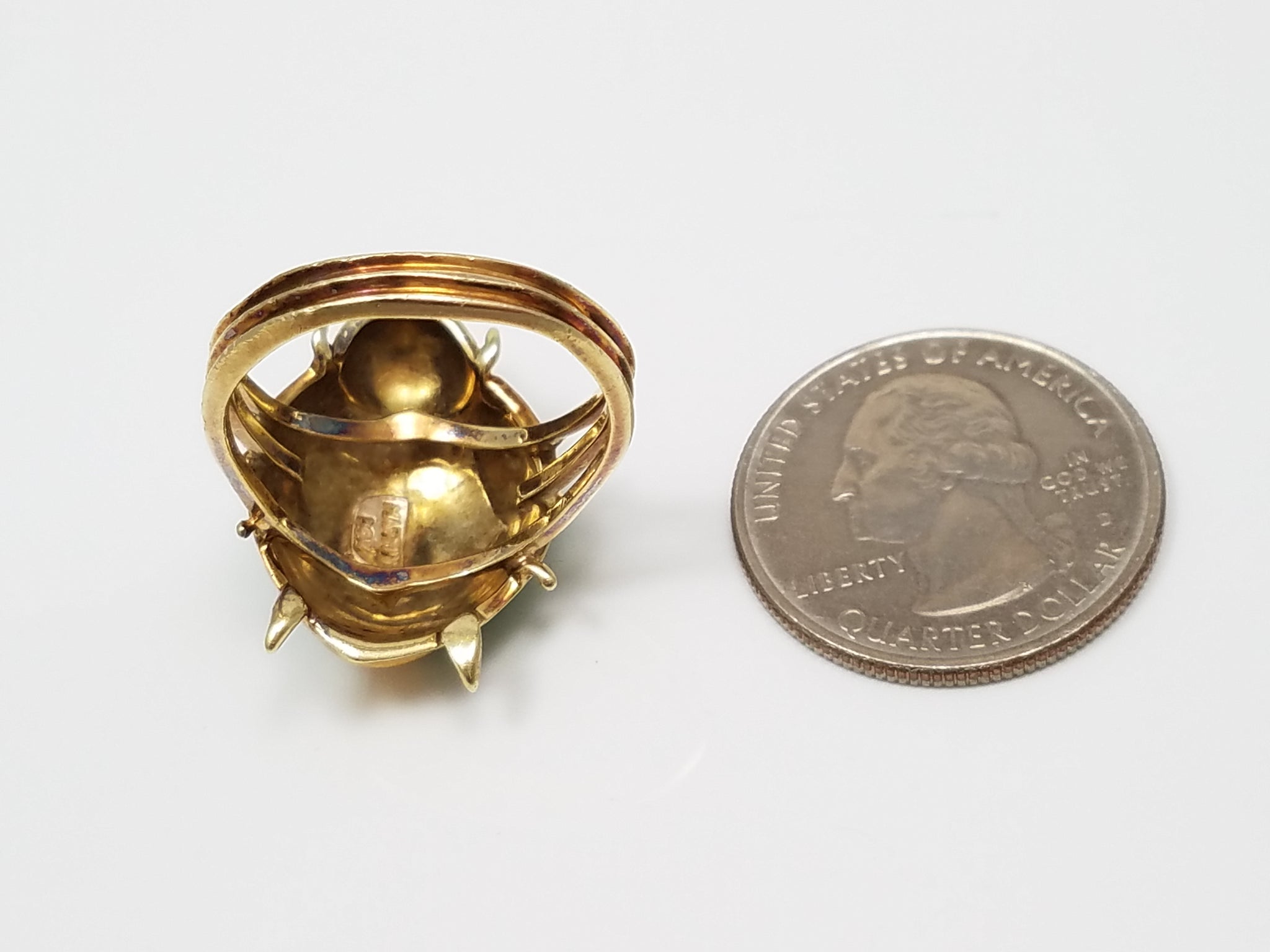 Vintage Handcrafted 14K Yellow Gold & Enamel Beetle Ring