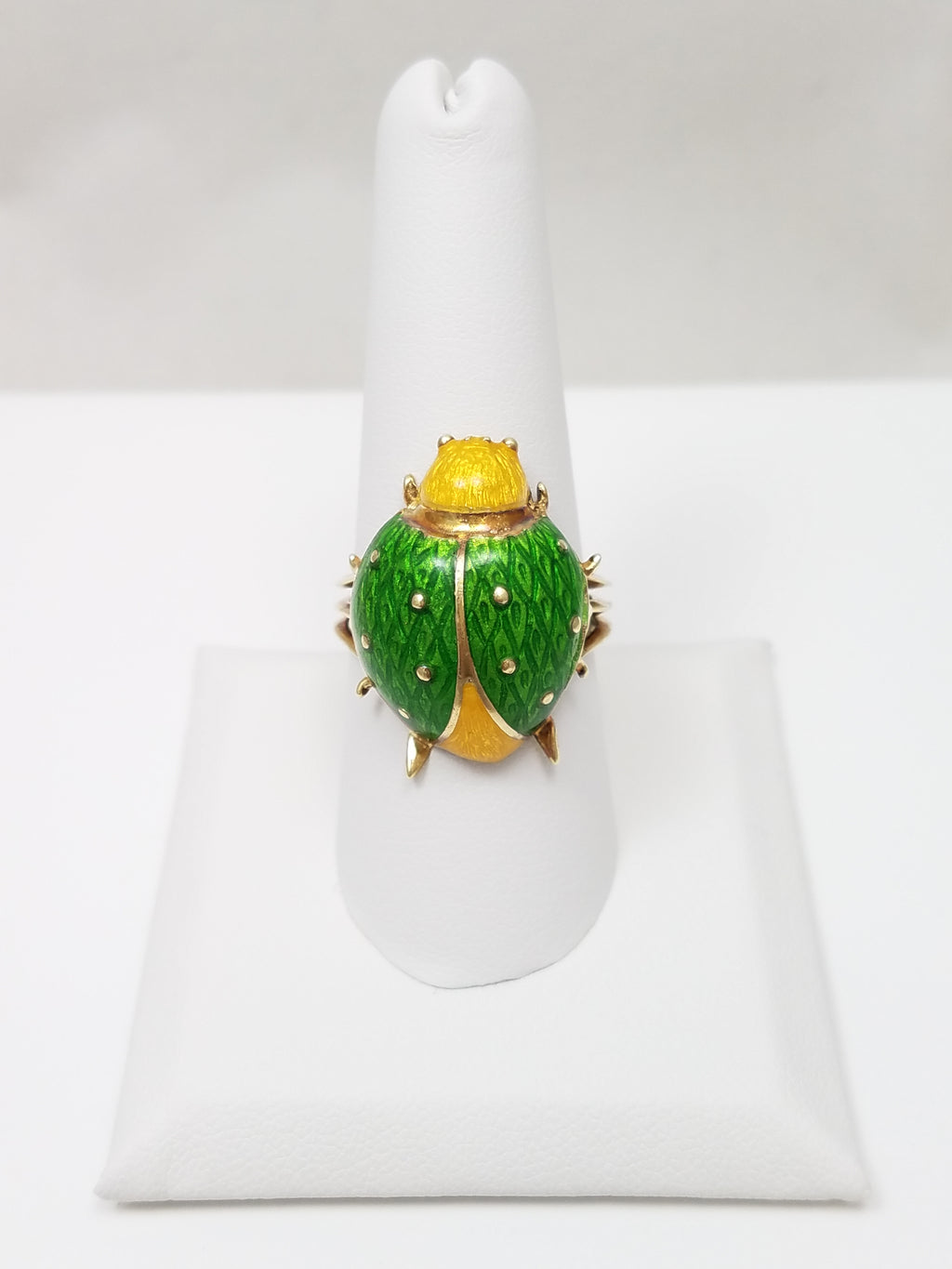 Vintage Handcrafted 14K Yellow Gold & Enamel Beetle Ring