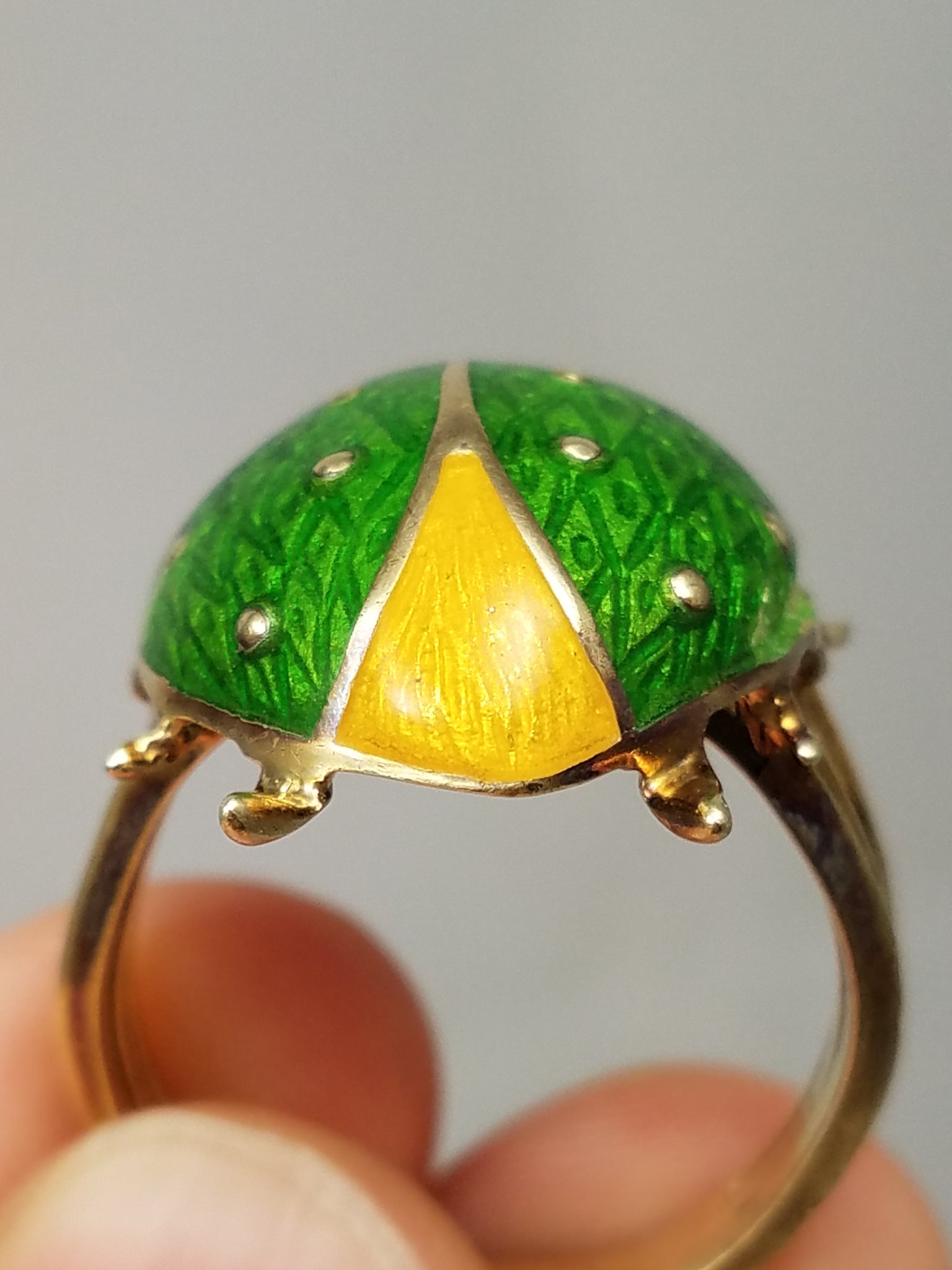 Vintage Handcrafted 14K Yellow Gold & Enamel Beetle Ring