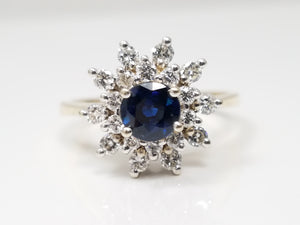Glamorous 14k Yellow Gold Natural Sapphire Diamond Ring
