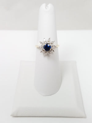 Glamorous 14k Yellow Gold Natural Sapphire Diamond Ring