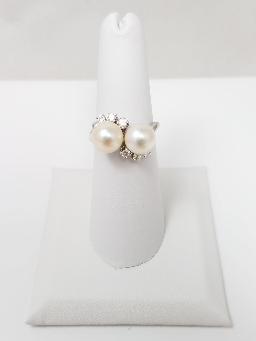 Elegant Double Akoya Pearl & Diamond Ring in 14K White Gold