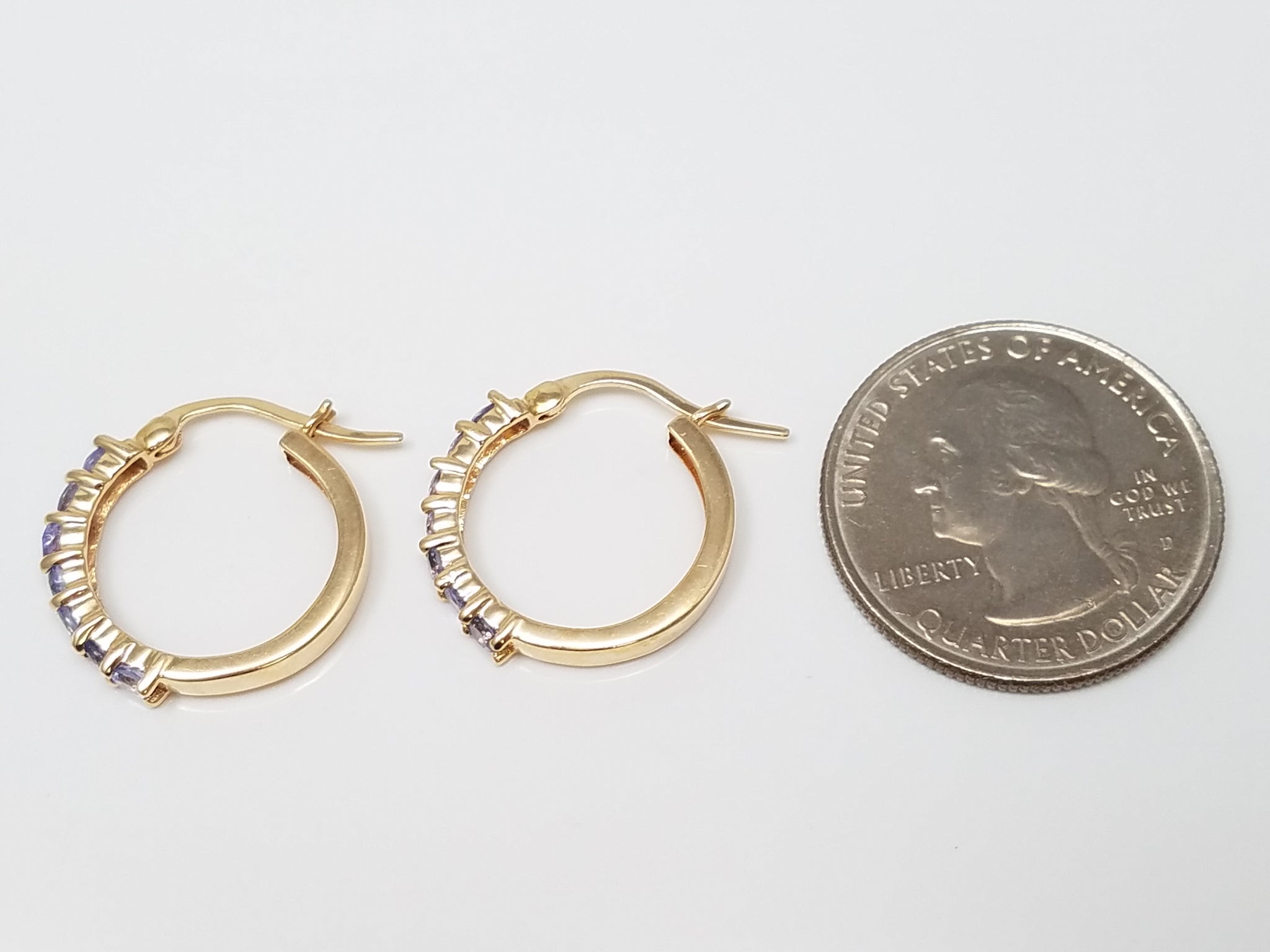 Stylish 14k Yellow Gold Natural Tanzanite Hoop Earrings