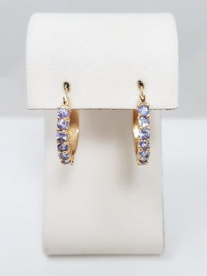 Stylish 14k Yellow Gold Natural Tanzanite Hoop Earrings
