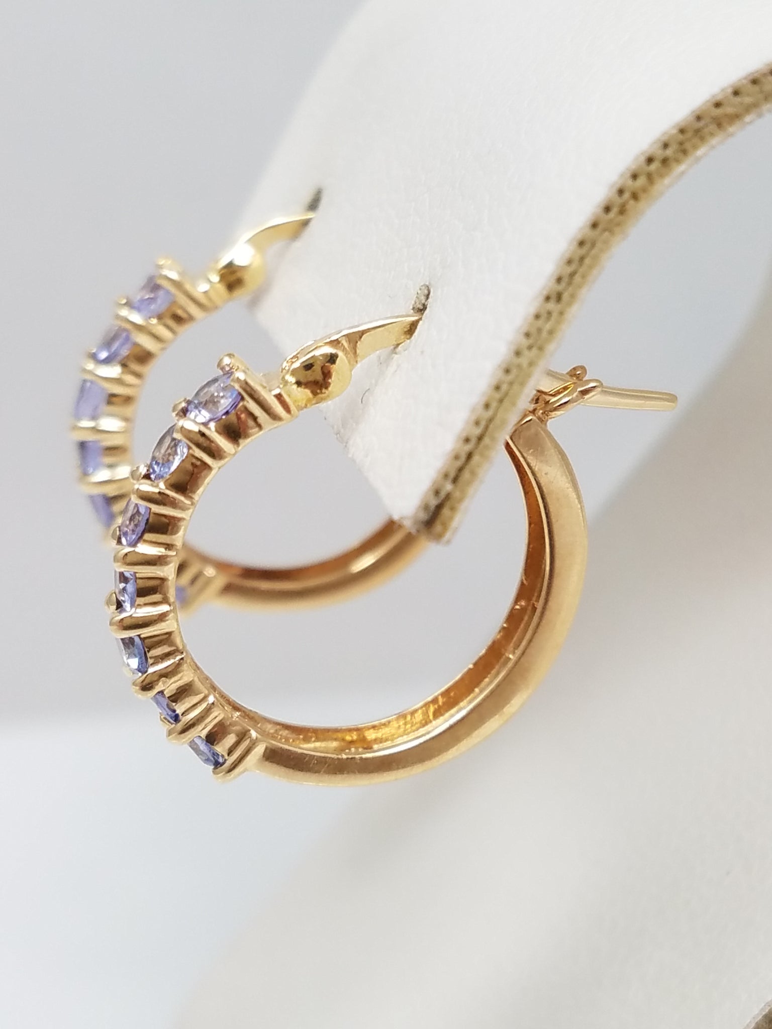 Stylish 14k Yellow Gold Natural Tanzanite Hoop Earrings
