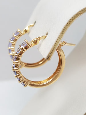 Stylish 14k Yellow Gold Natural Tanzanite Hoop Earrings