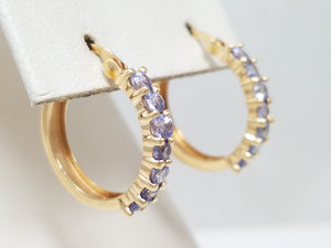 Stylish 14k Yellow Gold Natural Tanzanite Hoop Earrings