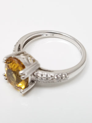 Oval Citrine Ring with Diamond Pavé Band in 14K White Gold