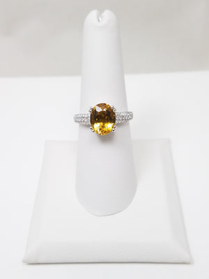 Oval Citrine Ring with Diamond Pavé Band in 14K White Gold