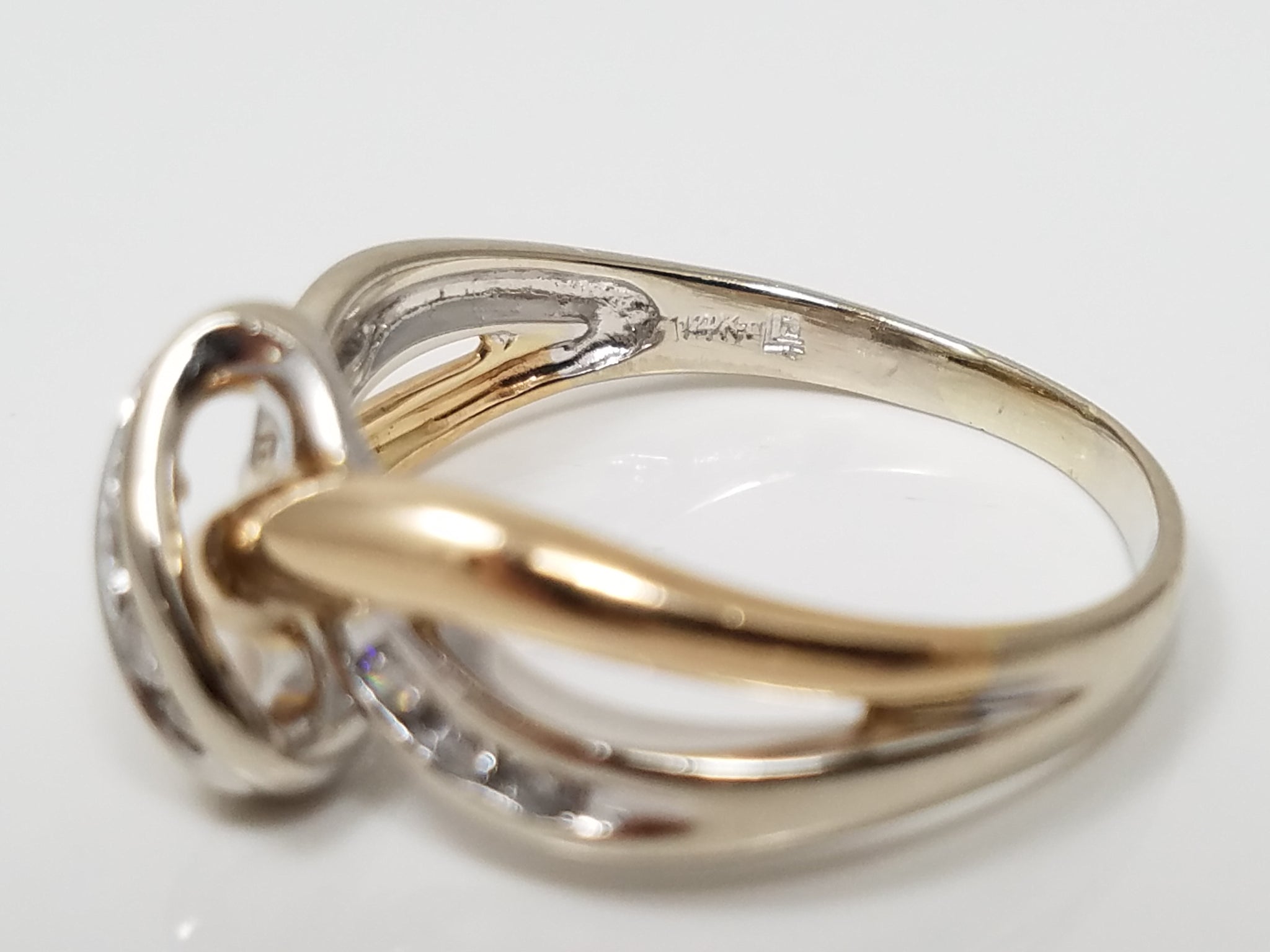 Two Tone 14k Gold Diamond Crossover Ring