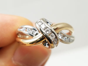 Two Tone 14k Gold Diamond Crossover Ring