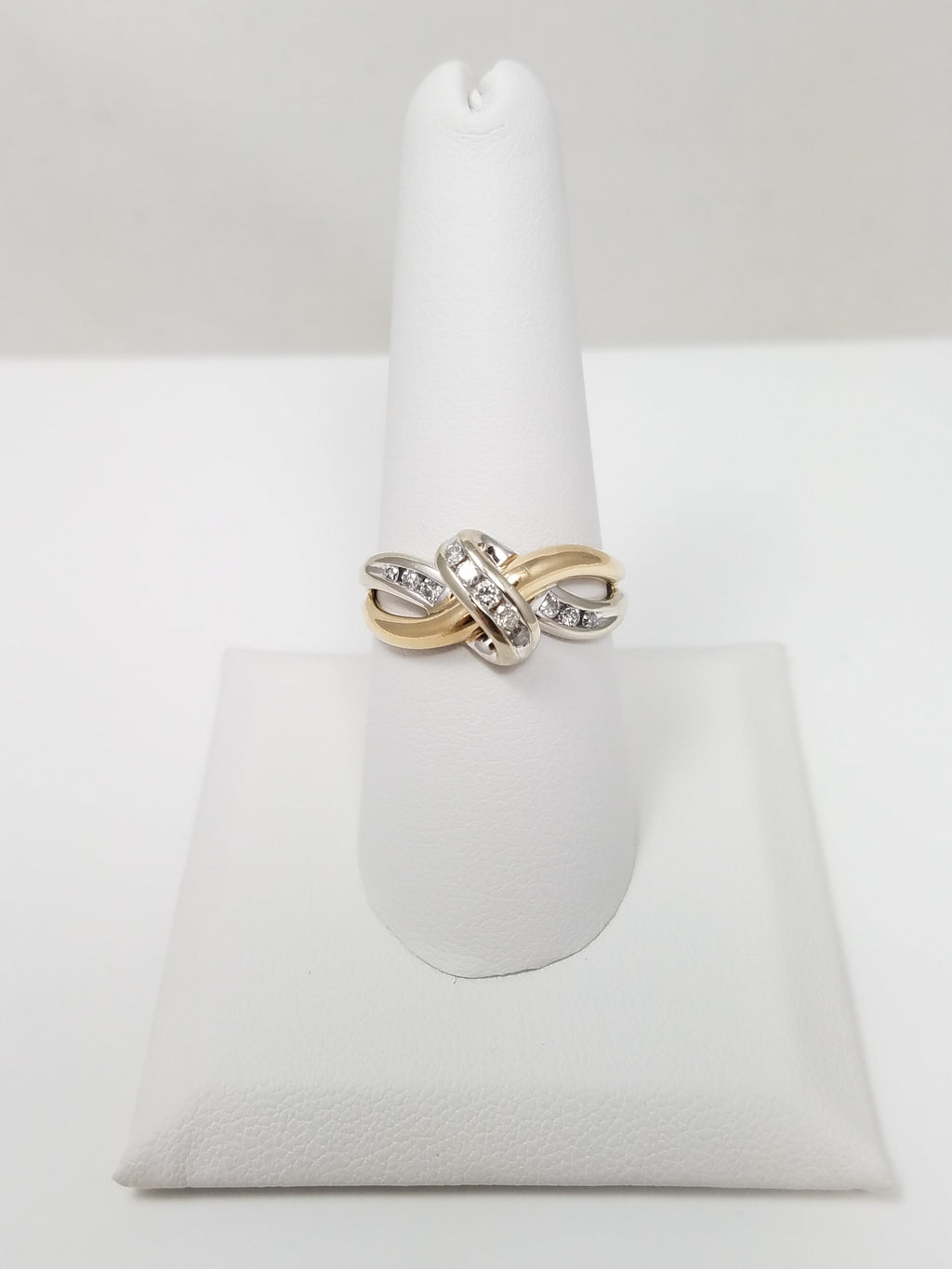 Two Tone 14k Gold Diamond Crossover Ring