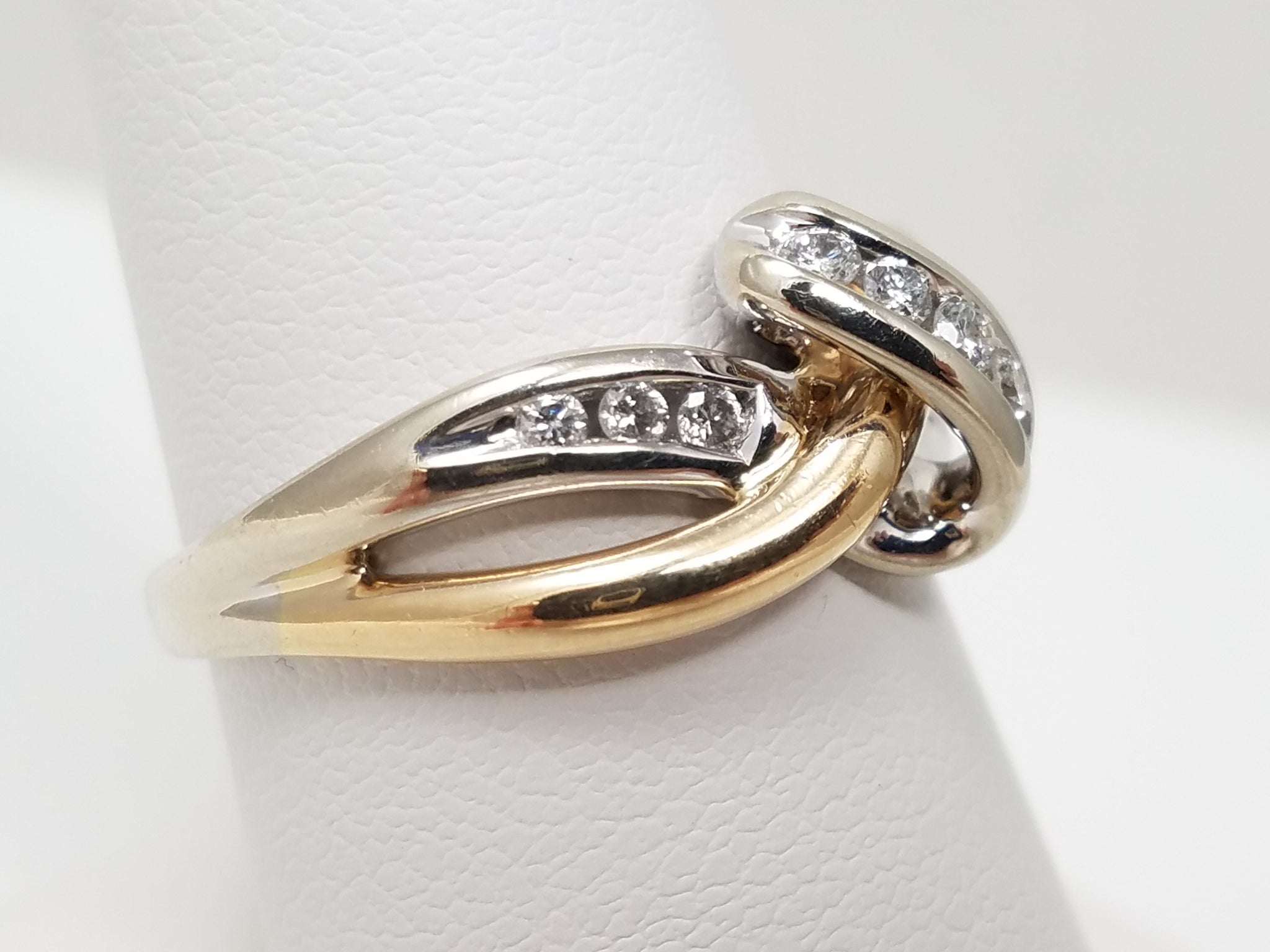Two Tone 14k Gold Diamond Crossover Ring