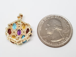 Rainbow Natural Gemstone 10k Yellow Gold Pendant