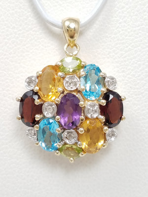 Rainbow Natural Gemstone 10k Yellow Gold Pendant