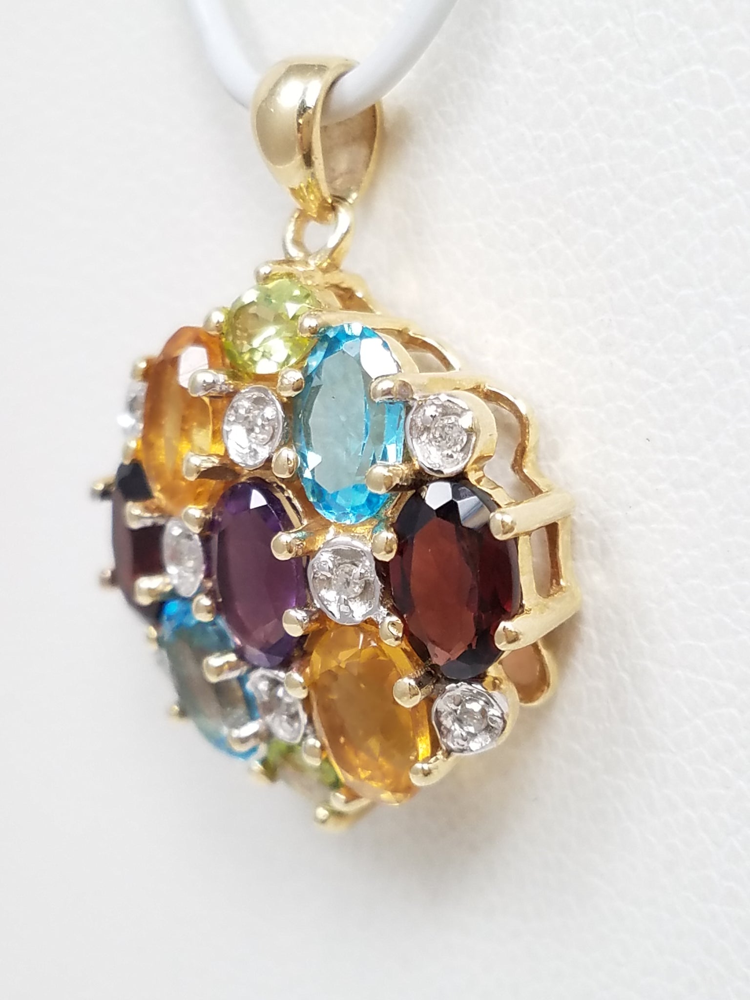 Rainbow Natural Gemstone 10k Yellow Gold Pendant