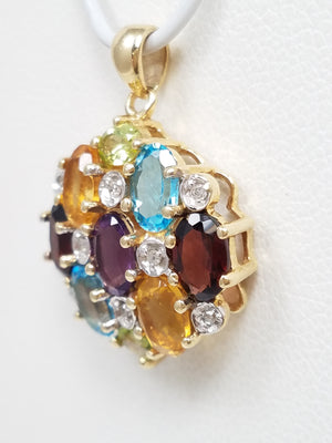 Rainbow Natural Gemstone 10k Yellow Gold Pendant