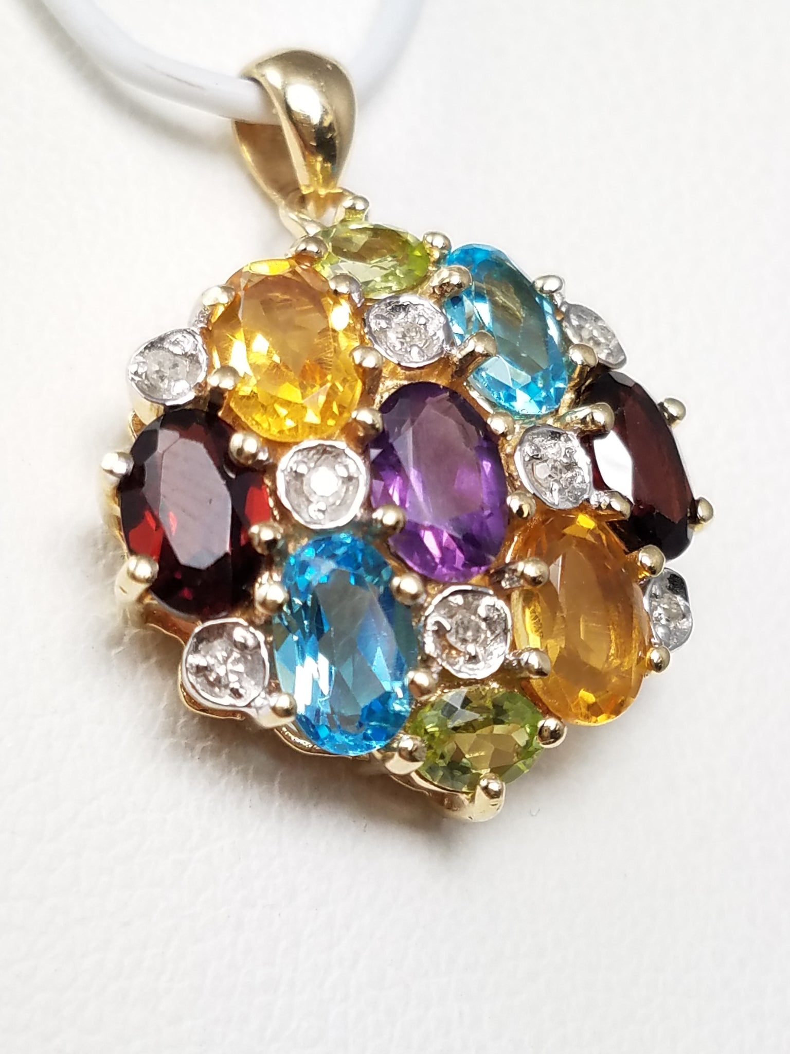 Rainbow Natural Gemstone 10k Yellow Gold Pendant