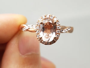 Modern 14k Rose Gold Natural Morganite Diamond Ring