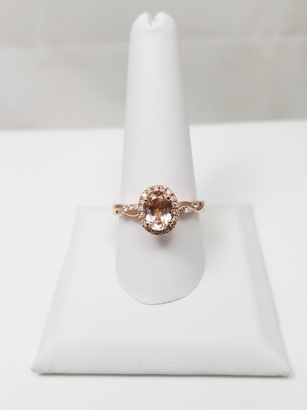 Modern 14k Rose Gold Natural Morganite Diamond Ring