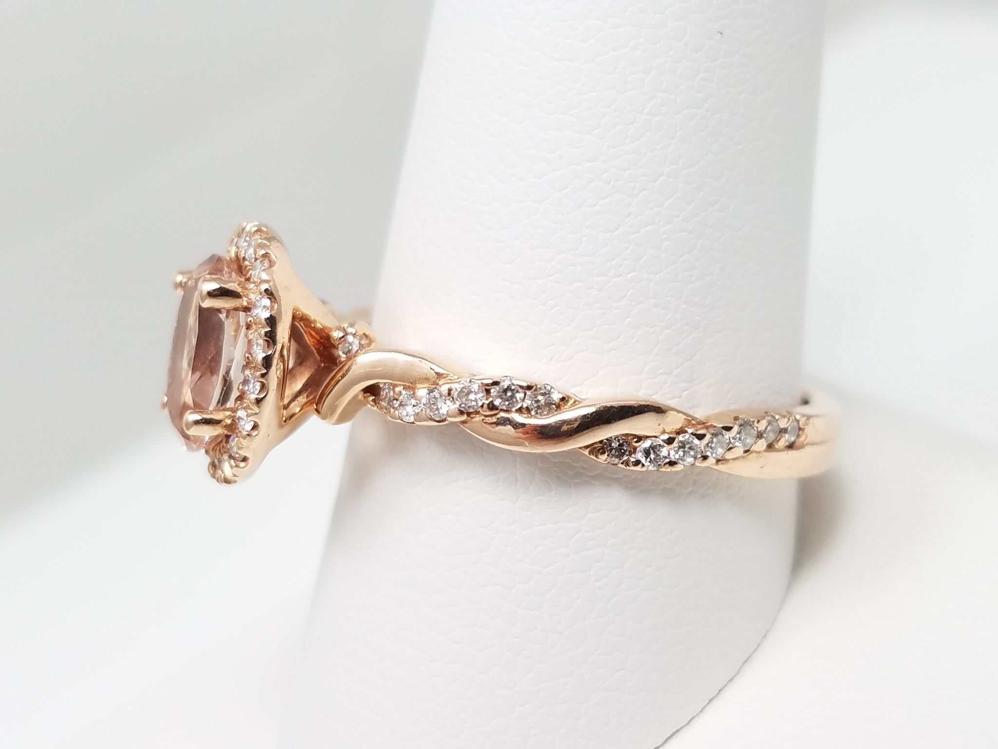Modern 14k Rose Gold Natural Morganite Diamond Ring