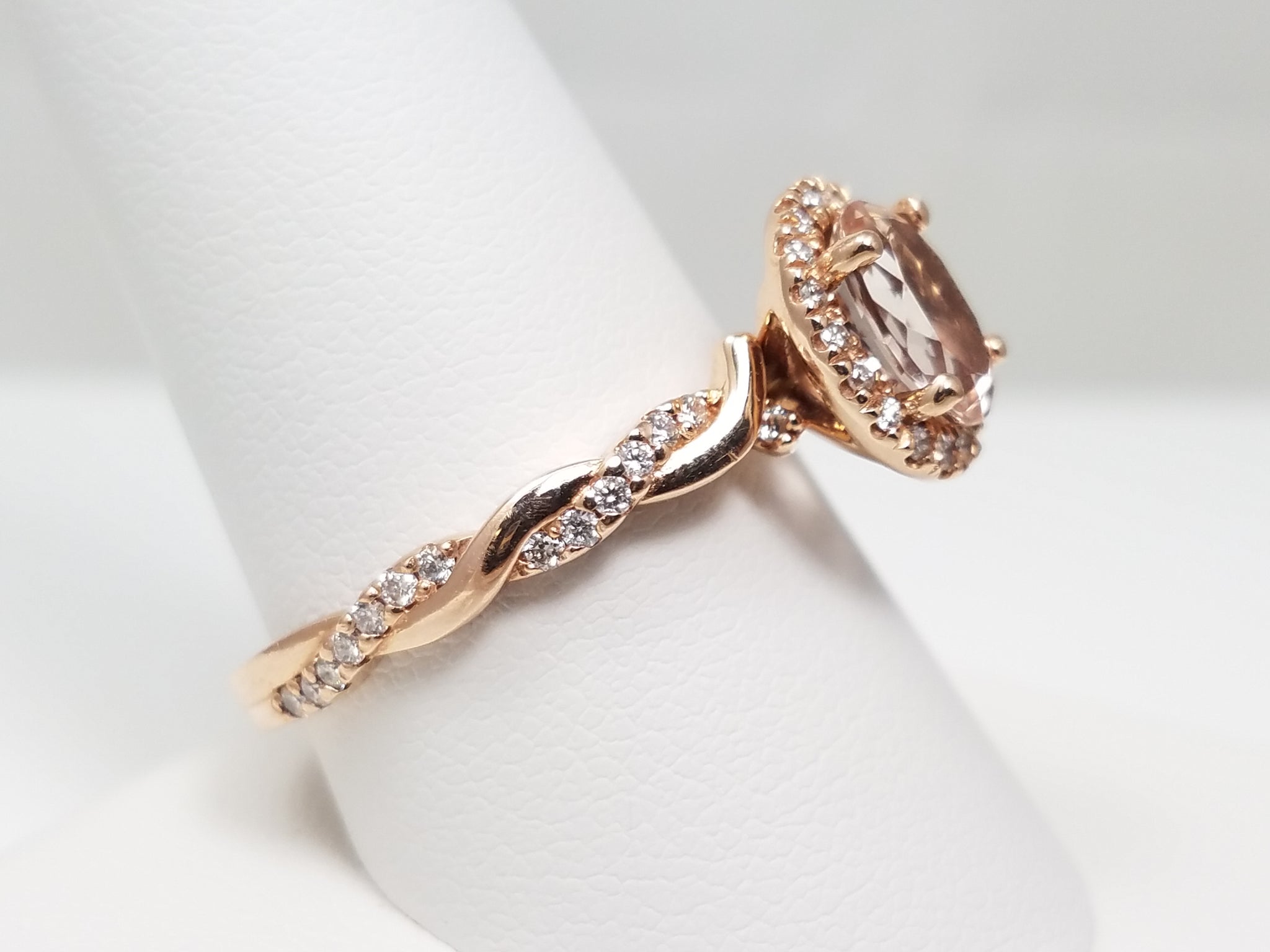 Modern 14k Rose Gold Natural Morganite Diamond Ring