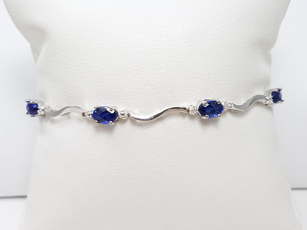 Dainty 7" 10k White Gold Lab Created Sapphire Bracelet