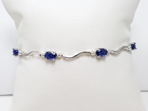 Dainty 7" 10k White Gold Lab Created Sapphire Bracelet
