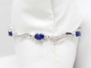 Dainty 7" 10k White Gold Lab Created Sapphire Bracelet