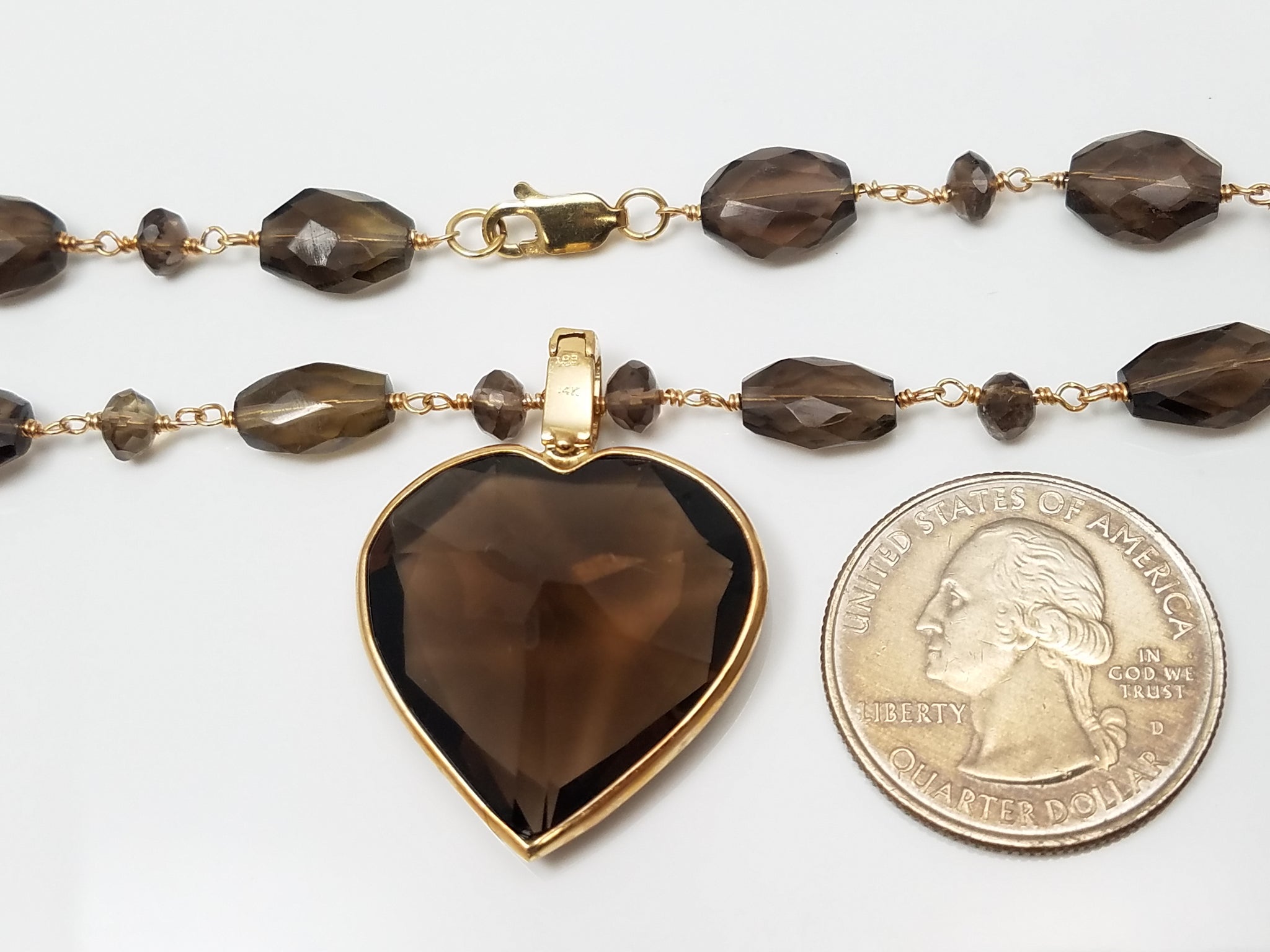 Fashionable 14k Yellow Gold ~80ctw Smoky Quartz Heart Pendant Necklace