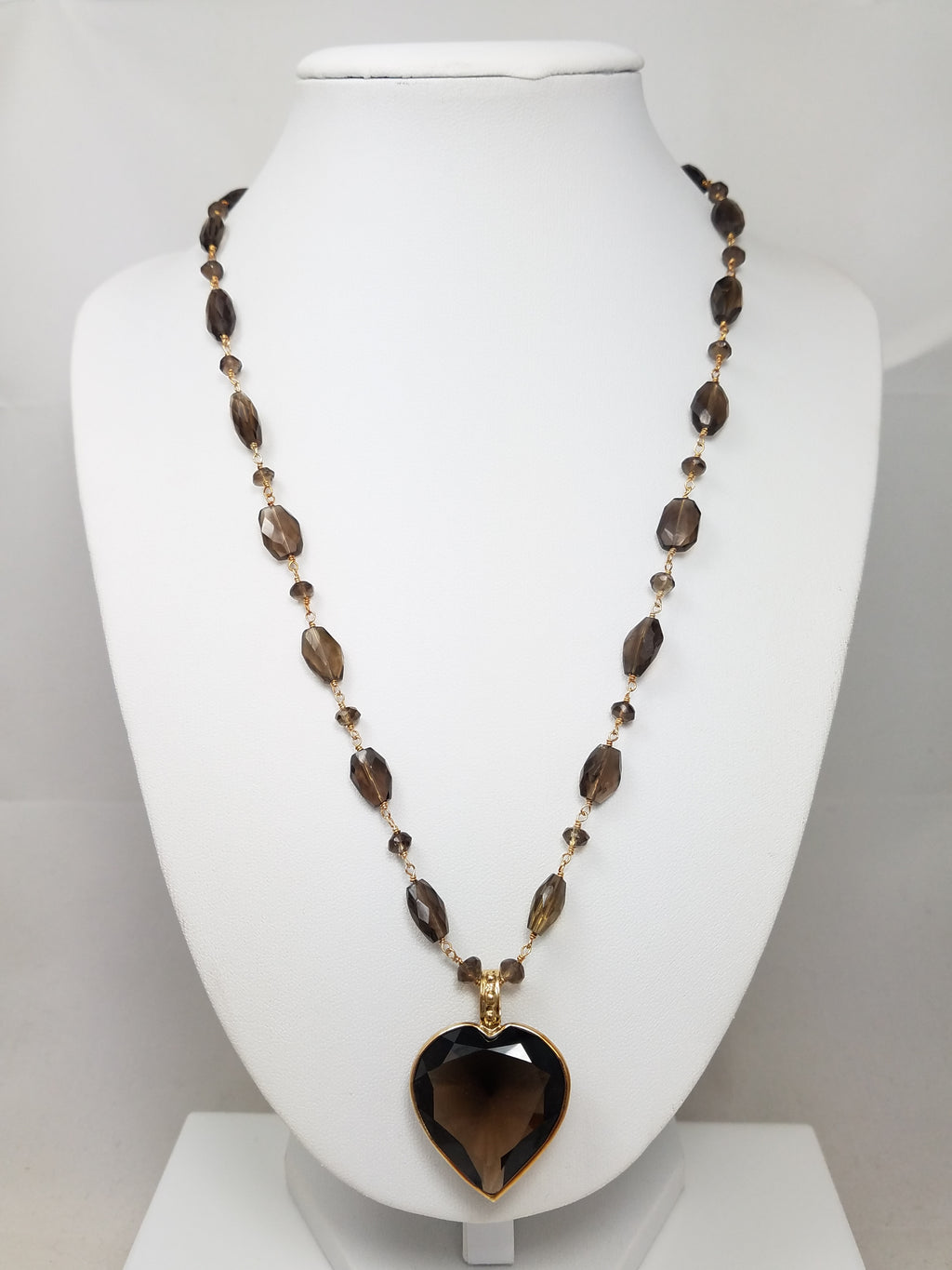 Fashionable 14k Yellow Gold ~80ctw Smoky Quartz Heart Pendant Necklace