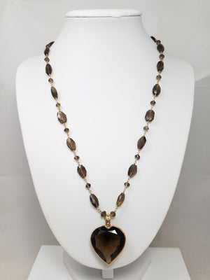 Fashionable 14k Yellow Gold ~80ctw Smoky Quartz Heart Pendant Necklace