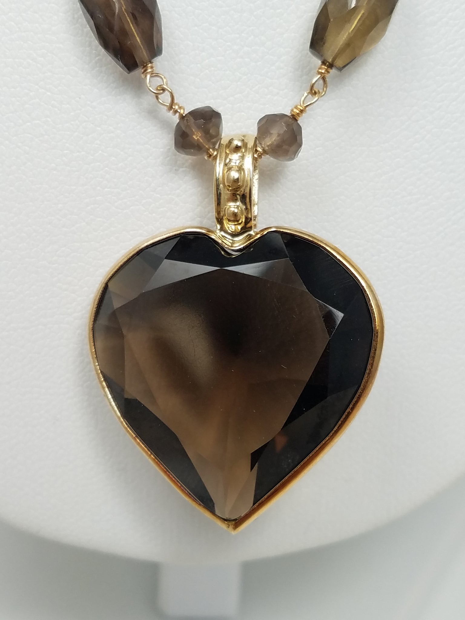 Fashionable 14k Yellow Gold ~80ctw Smoky Quartz Heart Pendant Necklace