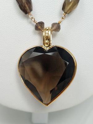 Fashionable 14k Yellow Gold ~80ctw Smoky Quartz Heart Pendant Necklace