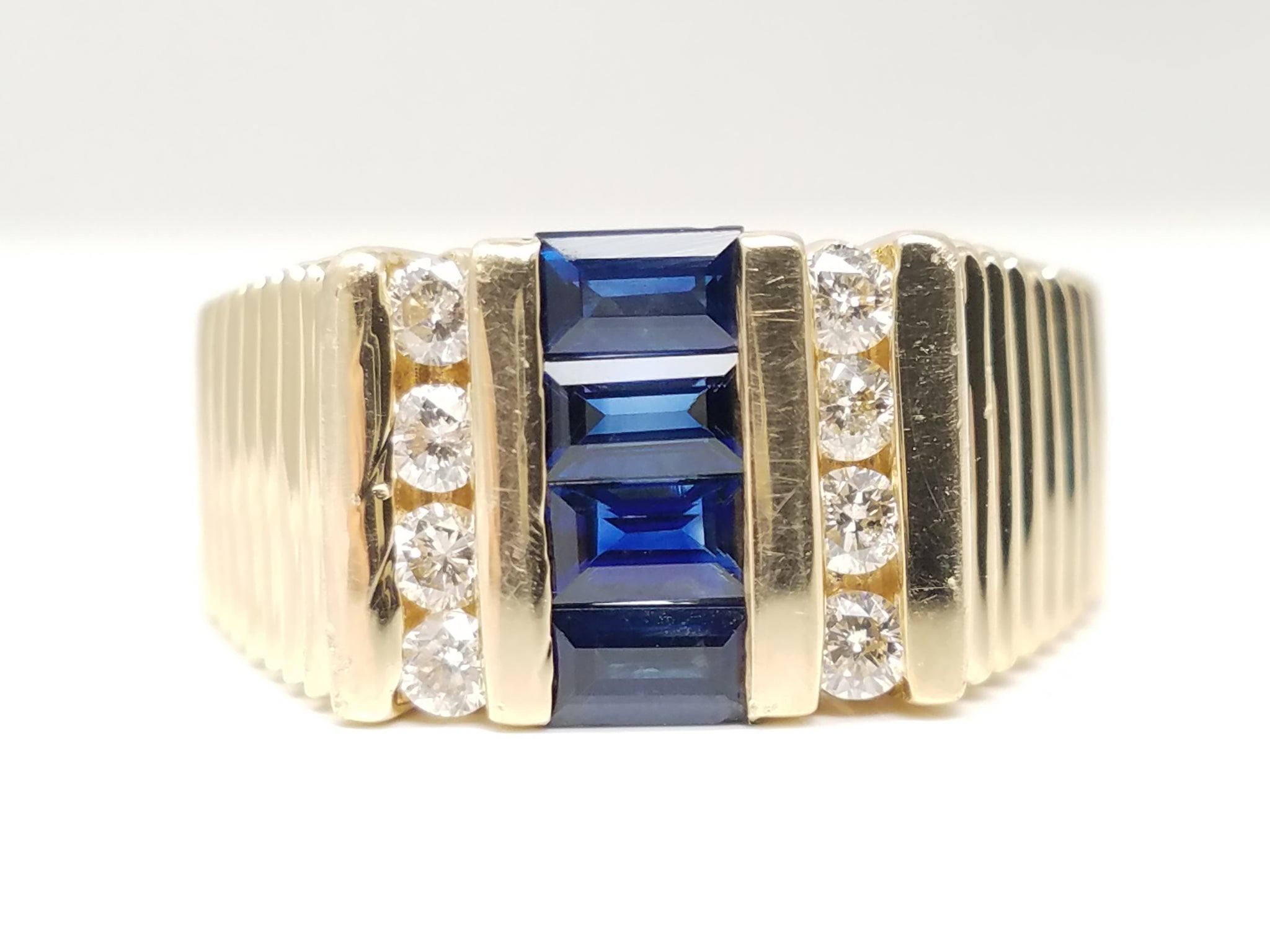 Dapper Men's 14k Yellow Gold Natural Sapphire Diamond Ring
