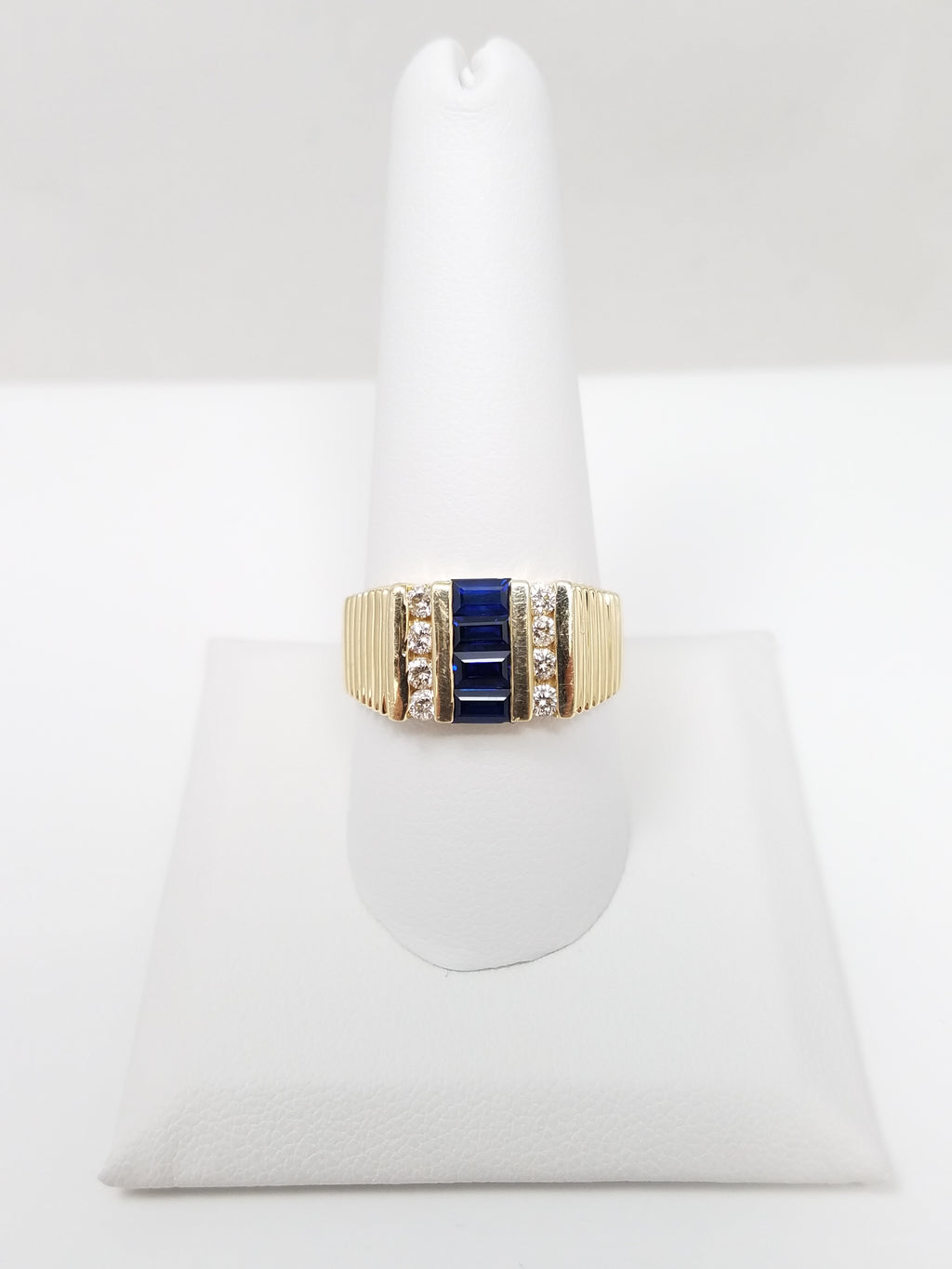 Dapper Men's 14k Yellow Gold Natural Sapphire Diamond Ring