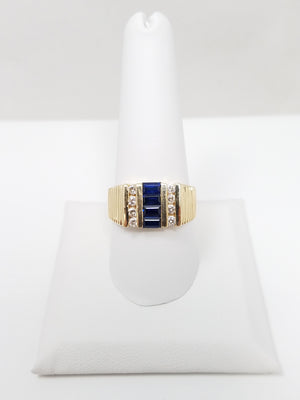 Dapper Men's 14k Yellow Gold Natural Sapphire Diamond Ring