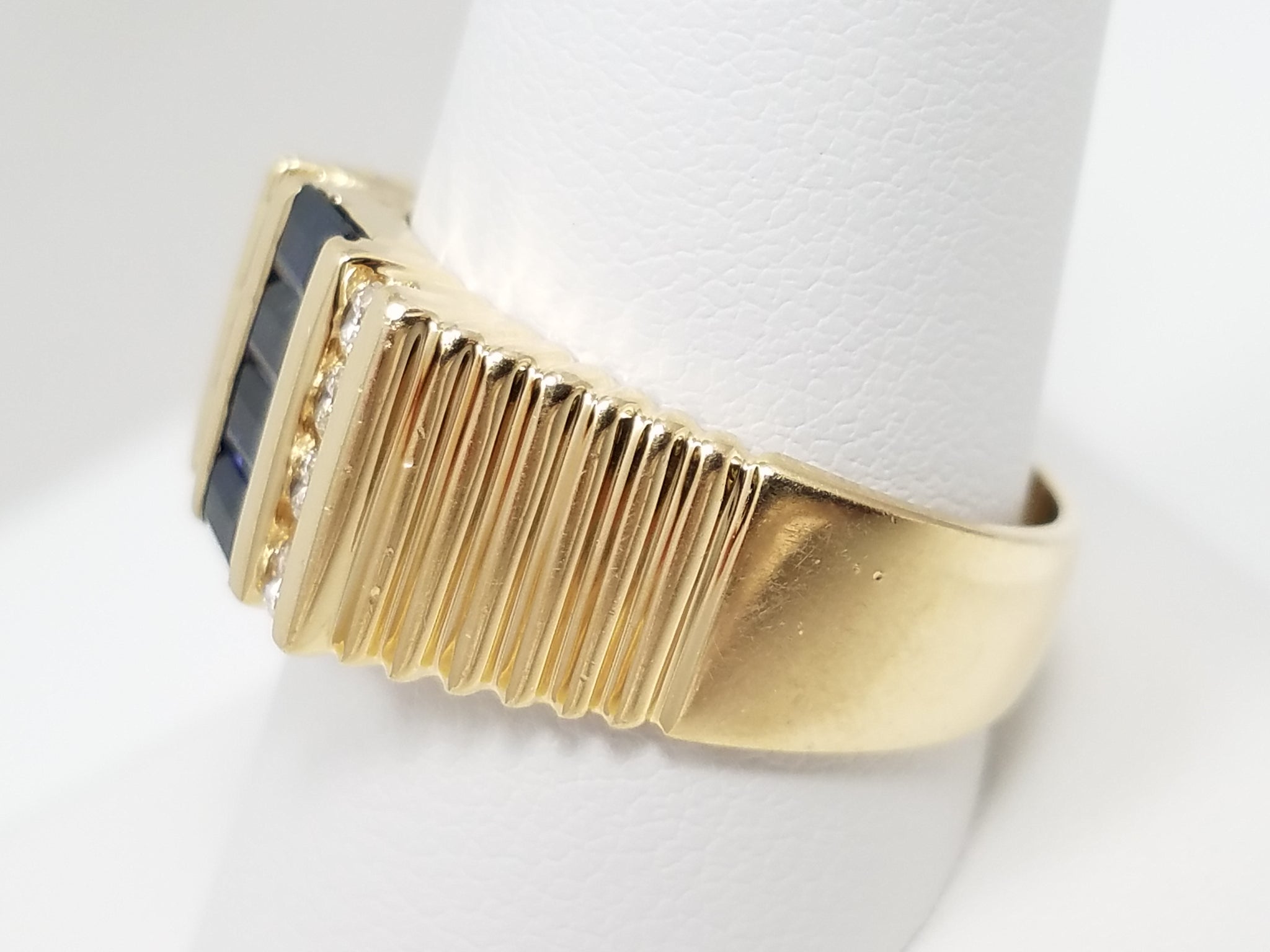 Dapper Men's 14k Yellow Gold Natural Sapphire Diamond Ring