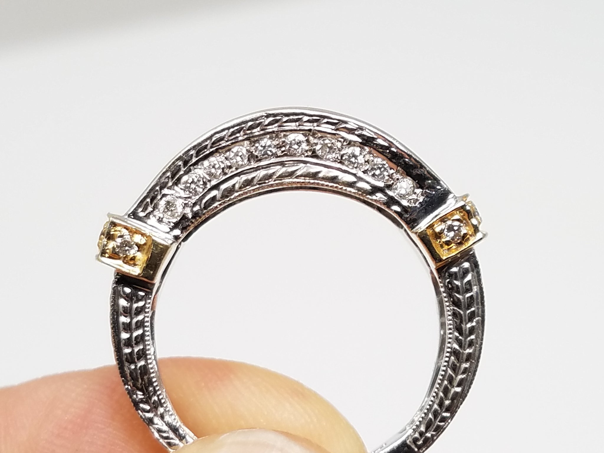 Remarkable 14k Two Tone Gold Natural Diamond Wedding Ring Band