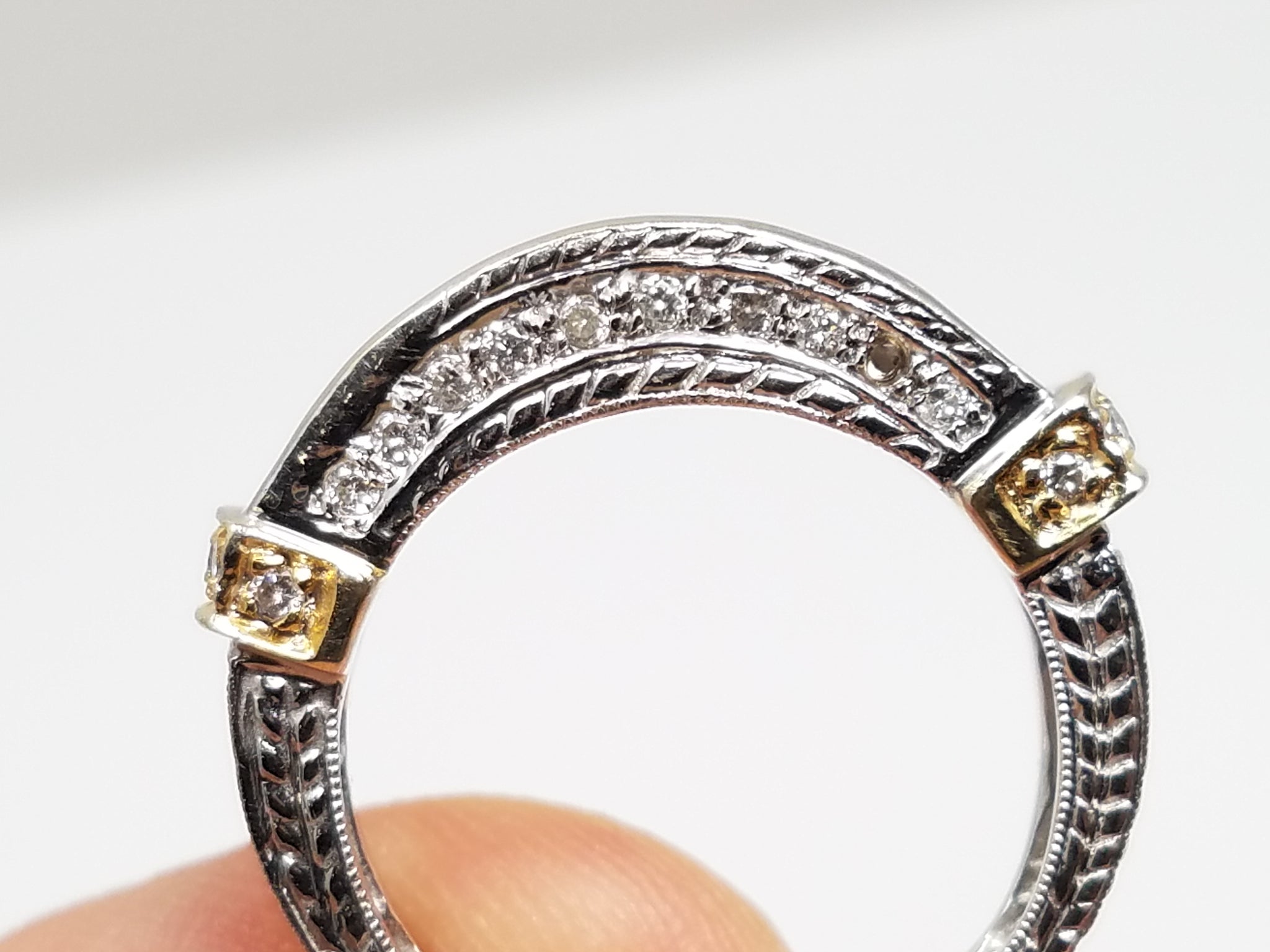Remarkable 14k Two Tone Gold Natural Diamond Wedding Ring Band