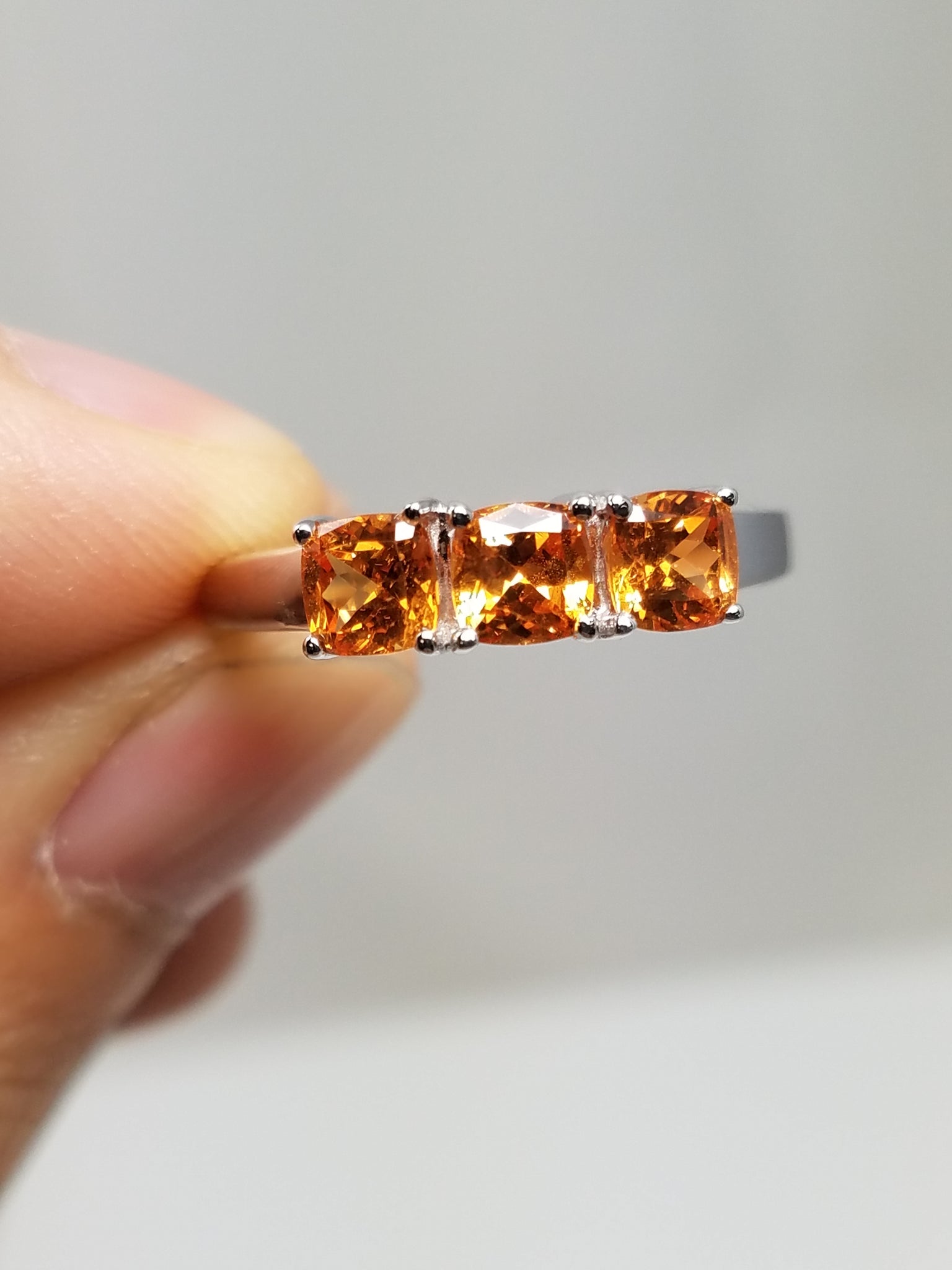 New! 14k White Gold Natural Garnet Three Stone Ring